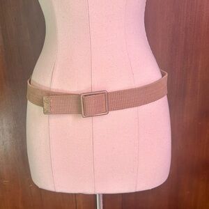 Vintage Tan Webbing Canvas Belt with Gold Buckle S